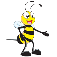 A cartoon bee is waving.