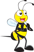 A cartoon bee with a black background for airport transfers.